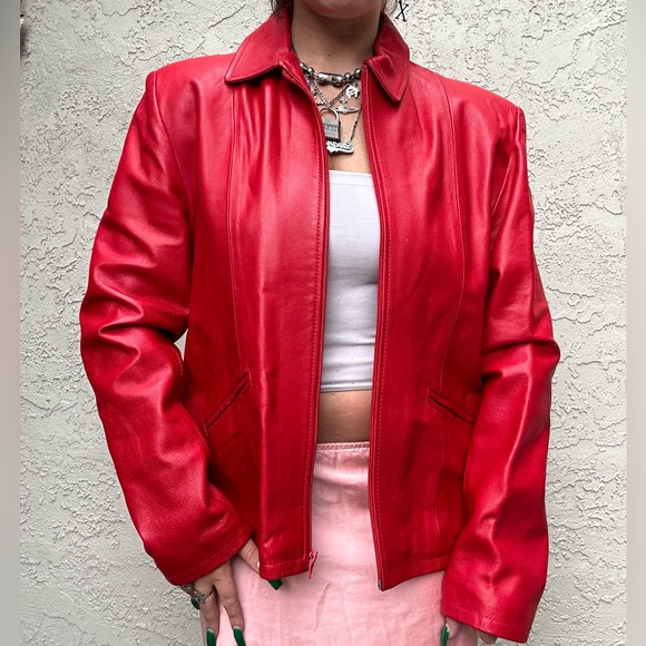 Vintage Red Leather Moto Jacket, Made in Italy - Picture 1 of 10